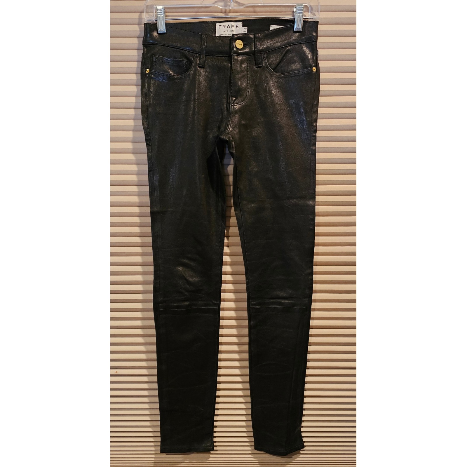 Frame Atelier Le Skinny De Jeanne Washed Black Lamb Leather Pants Size 25